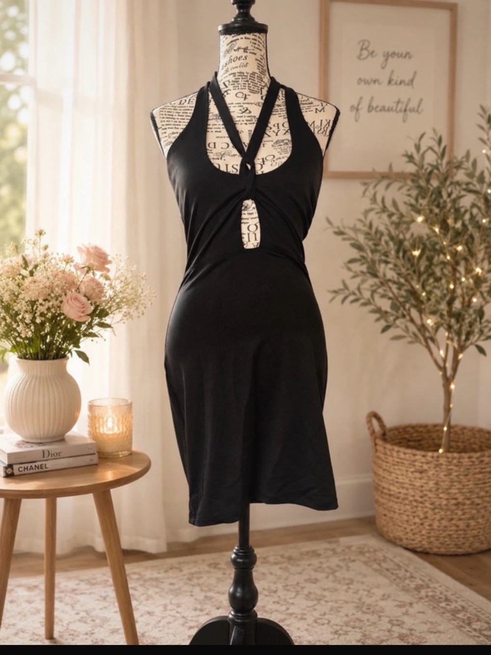 Solemio Black Dress with Logo Tag